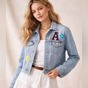 Celebrity Pink Patch Denim Jacket XS – Flower & Letter A Graphic
